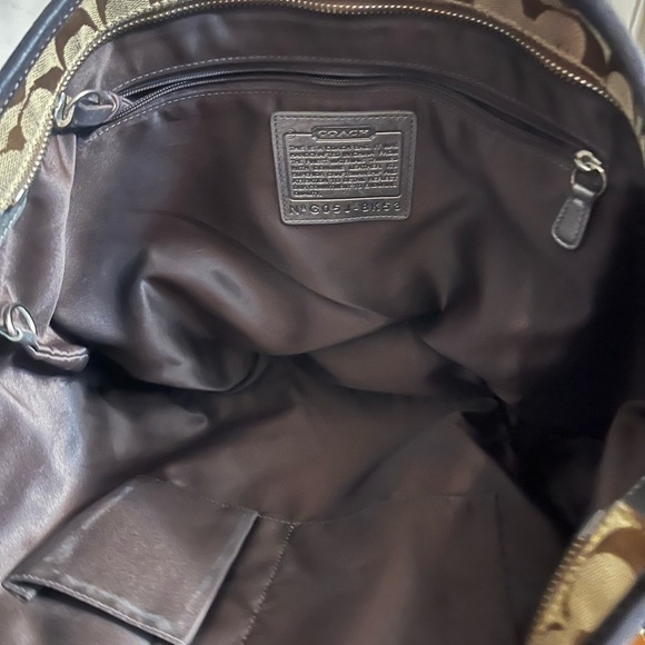 Coach Signature C Khaki Tote Jacquard Beaded Brown Suede Shoulder Bag #8K53 - Picture 8 of 16